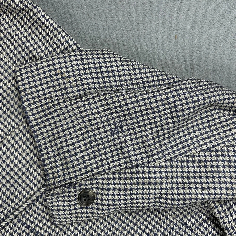 Vintage Burberrys Blazer‎ Mens 46 Navy Gray Houndstooth Sport Coat 2 Button 90s
